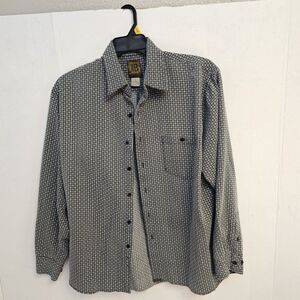 Bruno Long Sleeve Button Up Shirt Sz L Black Gray Geo Print Western Retro V0537
